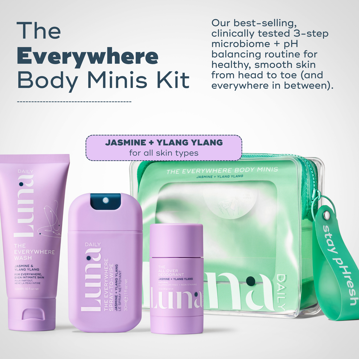 The Hydrating Everywhere Body Minis Kit - 3 step microbiome + pH The Hydrating Everywhere Body Minis Kit - 3 step microbiome + pH