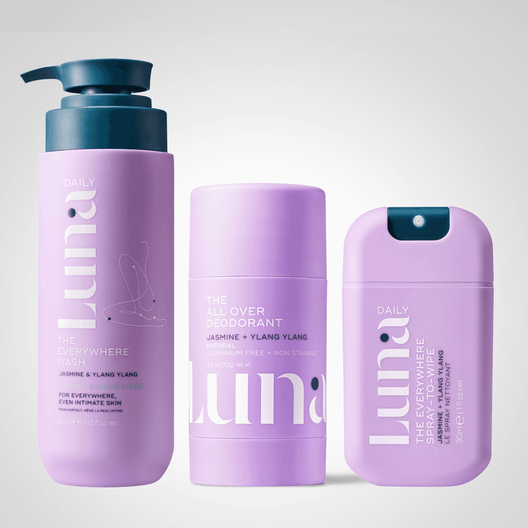 3-Steps To All-Day Fresh Bundle – The Everywhere Wash™, The All Over Deodorant™ and The Everywhere Spray-To-Wipe™ Mini in Jasmine + Ylang Ylang